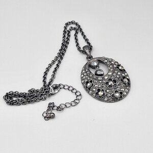 Womens Black Hematite Pendant Necklace Cable Chain Lobster Close 16" Length